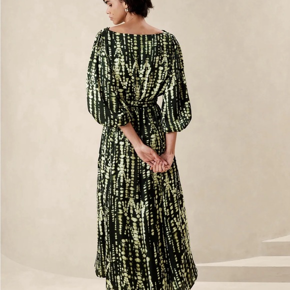 NWT Banana Factory Blouson Maxi Dress- black print, size Large - Picture 5 of 6